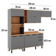 Armário de Cozinha Completa Castanha 2700mm Torre Quente e Balcão Cinza/Freijó