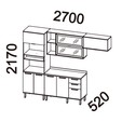 Armário de Cozinha Castanha 2700mm Torre Quente e Balcão C/ Vidro Cinza/Freijó