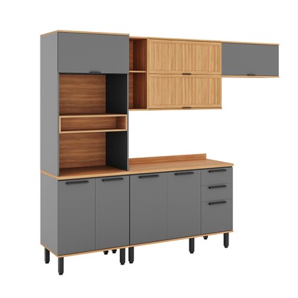Armário de Cozinha Castanha 2700mm Torre Quente 4 Peças Cinza/Freijó