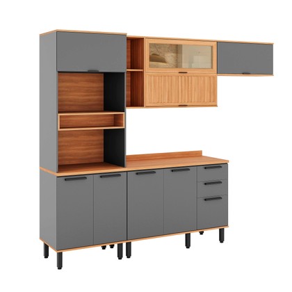 Armário de Cozinha Castanha 2700mm Torre Quente 4 Peças Cinza/Freijó