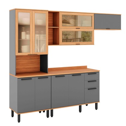 Armário de Cozinha Castanha 2700mm Torre Quente 4 Peças Cinza/Freijó