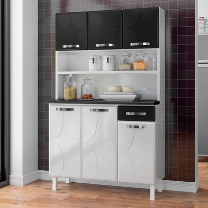 Armário de Cozinha Aço Rubi 6 Portas 1 Gaveta Branco/Preto - Telasul