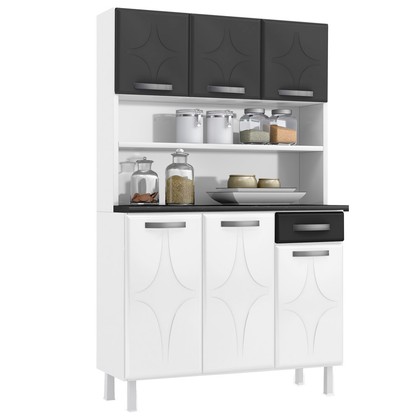Armário de Cozinha Aço Rubi 6 Portas 1 Gaveta Branco/Preto - Telasul
