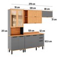Armário de Cozinha Castanha 2700mm com Vidro e Ripado 4 Peças Cinza/Freijó
