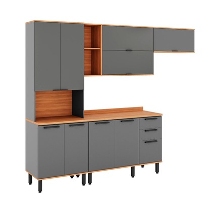 Armário de Cozinha Completa Castanha 2700mm 4 Peças Cinza/Freijó