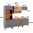 Armário de Cozinha Completa Castanha 2700mm Torre Quente 5 Peças Cinza/Freijó