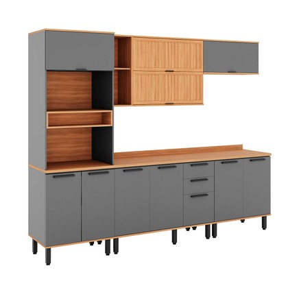 Armário de Cozinha Completa Castanha 2700mm  5 Peças Cinza/Freijó