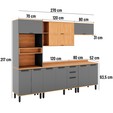 Armário de Cozinha Completa Castanha 2700mm  5 Peças Cinza/Freijó