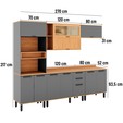 Armário de Cozinha Completa Castanha 2700mm Torre Quente 5 Peças Cinza/Freijó