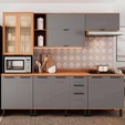 Armário de Cozinha Castanha 2700mm Paneleiro C/ Vidro 5 Peças Cinza/Freijó