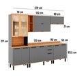 Armário de Cozinha Castanha 2700mm Paneleiro C/ Vidro 5 Peças Cinza/Freijó