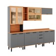 Armário de Cozinha Completo Castanha 2700mm 5 Peças Cinza/Freijó