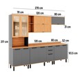 Armário de Cozinha Completo Castanha 2700mm com Ripado e Vidro Cinza/Freijó