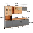 Armário de Cozinha Castanha 2700mm com Ripado e Vidro 5 Peças Cinza/Freijó