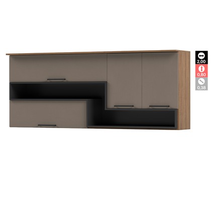 Armário de Cozinha Aéreo Telasul Caiena 200 Cm Mel/Fumê
