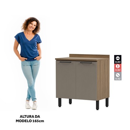 Balcão de Cozinha Telasul Caiena 80 Cm Mel/Fumê