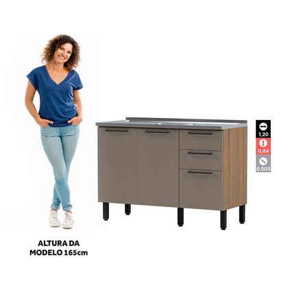 Balcão de Cozinha Telasul Caiena 120 Cm S/ Tampo Mel/Fumê
