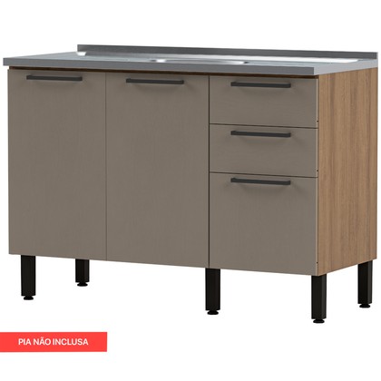 Balcão de Cozinha Telasul Caiena 120 Cm S/ Tampo Mel/Fumê