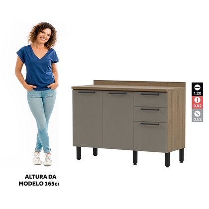 Balcão de Cozinha Telasul Caiena 120 Cm C/ Tampo Mel/Fumê