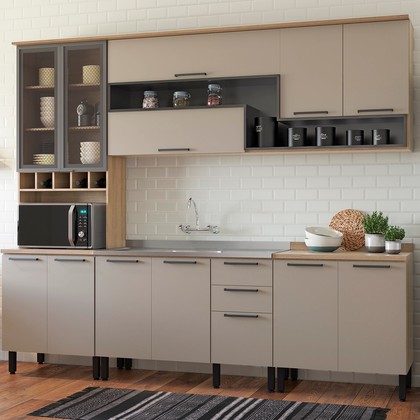 Cozinha Completa Telasul Caiena 4 Pçs C/ Balcão P/ Pia Mel/Fumê