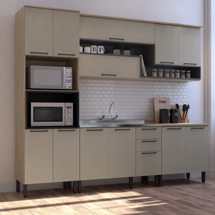 Cozinha Completa Telasul Caiena 4 Pçs C/ Balcão P/ Pia Mel/Fumê