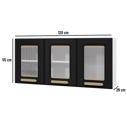 Armário de Cozinha Aéreo Triplo Telasul ágata com Vidro Branco/Preto