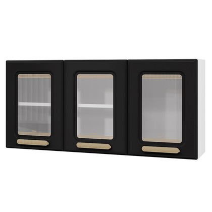 Armário de Cozinha Aéreo Triplo Telasul ágata com Vidro Branco/Preto