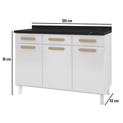 Balcão de Cozinha de Aço Triplo Telasul ágata C/ Tampo Branco