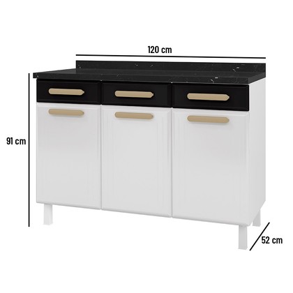 Balcão de Cozinha de Aço Triplo Telasul ágata C/ Tampo Branco/Preto