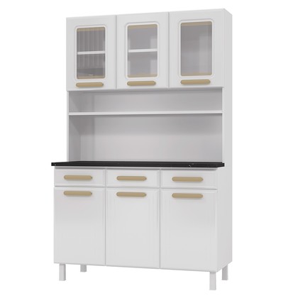 Armário de Cozinha de Aço Kit Triplo Telasul ágata com Vidro Branco