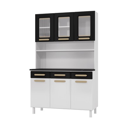 Armário de Cozinha de Aço Kit Triplo Telasul ágata com Vidro Branco/Preto