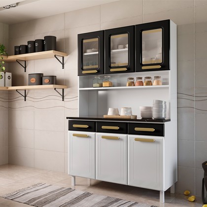 Armário de Cozinha de Aço Kit Triplo Telasul ágata com Vidro Branco/Preto