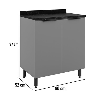 Balcão de Cozinha Lumina 800mm com Tampo 2 Portas Cinza/Cinza