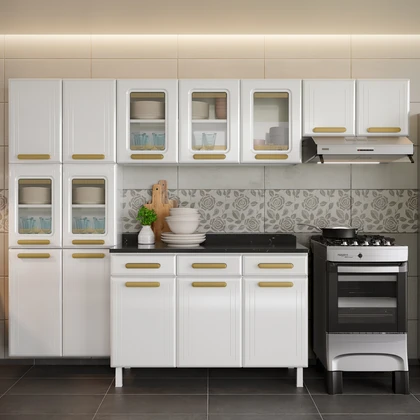 Cozinha de Aço Completa Telasul ágata Branco 5 Vidros com Balcão