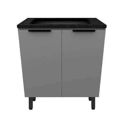 Balcão de Cozinha Lumina 800mm para Cooktop 4 Bocas com Tampo 2 Portas Cinza/Cinza