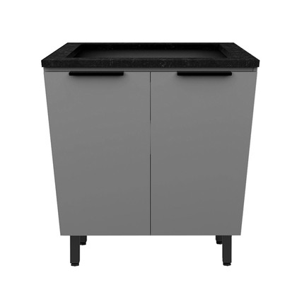 Balcão de Cozinha Lumina 800mm para Cooktop 5 Bocas com Tampo 2 Portas Cinza/Cinza