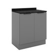 Balcão de Cozinha Lumina 800mm com Rodapé e Tampo 2 Portas Cinza/Cinza
