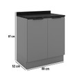 Balcão de Cozinha Lumina 800mm com Rodapé e Tampo 2 Portas Cinza/Cinza