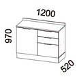 Balcão de Cozinha Lumina 1200mm com Rodapé e Tampo 1 Porta e 3 Gavetas Cinza/Cinza