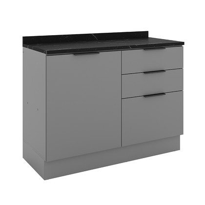 Balcão de Cozinha Lumina 1200mm com Rodapé e Tampo 1 Porta e 3 Gavetas Cinza/Cinza