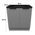 Balcão de Cozinha Lumina 800mm com Rodapé para Cooktop 4 Bocas com Tampo 2 Portas Cinza/Cinza