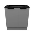 Balcão de Cozinha Lumina 800mm com Rodapé para Cooktop 4 Bocas com Tampo 2 Portas Cinza/Cinza