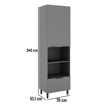 Paneleiro Lumina 700mm P/Micro e Forno 2pt 1gv Cinza/Cinza