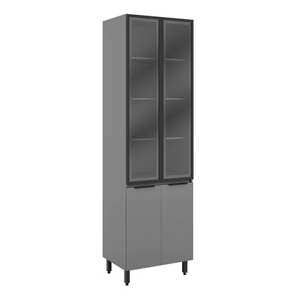 Paneleiro de Cozinha Lumina 700mm  2 Portas com Vidro Cinza/Cinza
