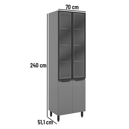 Paneleiro de Cozinha Lumina 700mm  2 Portas com Vidro Cinza/Cinza