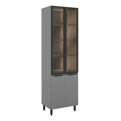 Paneleiro de Cozinha Lumina 700mm com Iluminacão 2 Porta com Vidro Cinza/Cinza