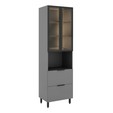 Paneleiro de Cozinha Lumina 700mm com Iluminacão para Micro 2 Portas com Vidro 1 Porta Basculante e 1 Gaveta Cinza/Cinza