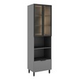Paneleiro de Cozinha Lumina 700mm com Iluminacão para Micro e Forno 2 Portas com Vidro e 1 Gaveta Cinza/Cinza