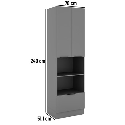Paneleiro Lumina 700mm C/Rod P/Micro e Forno 2pt 1gv Cinza/Cinza