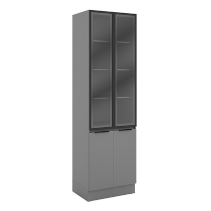 Paneleiro de Cozinha Lumina com Rodapé 700mm 2 Portas com Vidro Cinza/Cinza